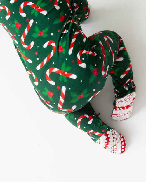 Baby Kids Bamboo Pajamas — Candy Cane Lane Footie - Dark Green — Image 4
