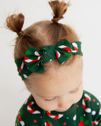 Baby Kids Bamboo Pajamas — Candy Cane Lane Headwrap - Dark Green — Image 1