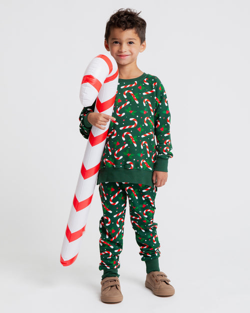 Baby Kids Bamboo Pajamas — Candy Cane Lane Jogger Set - Dark Green — Image 3