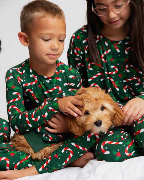 Baby Kids Bamboo Pajamas — Candy Cane Lane Long Sleeve Pajama Set - Dark Green — Image 7