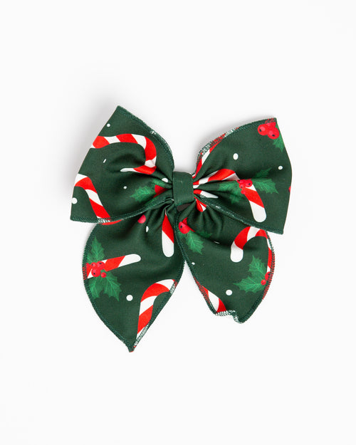 Baby Kids Bamboo Pajamas — Candy Cane Lane Woven Alligator Clip - Dark Green — Image 2