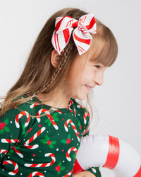 Baby Kids Bamboo Pajamas — Candy Cane Lane Woven Piggy Clip Set - Dark Green — Image 1