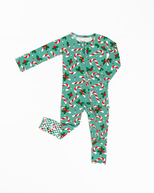Baby Kids Bamboo Pajamas — Candy Cane Lane Convertible Romper — Image 2