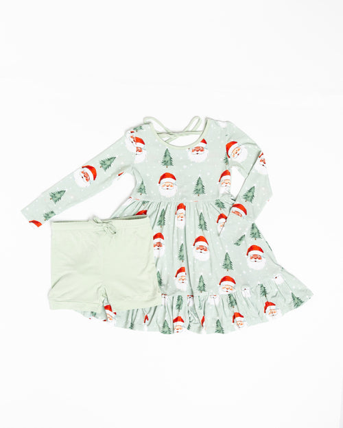 Baby Kids Bamboo Pajamas — Just BeClause Long Sleeve Dress & Shorts Set — Image 2