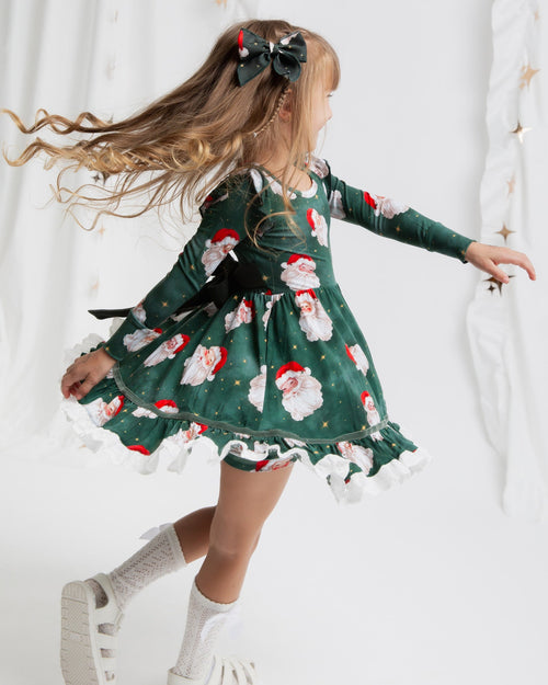 Baby Kids Bamboo Pajamas — Claus Encounters Long Sleeve Party Dress & Shorts Set — Image 4