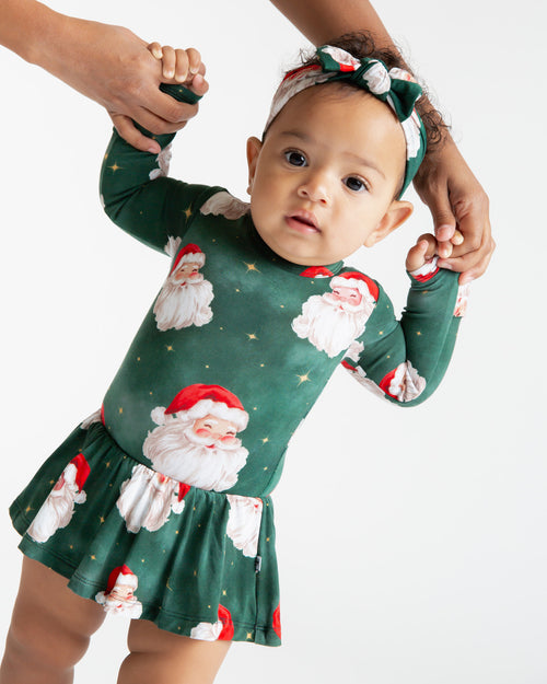 Baby Kids Bamboo Pajamas — Claus Encounters Long Sleeve Ruffle Dress — Image 1