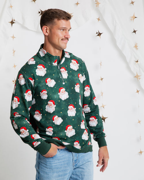 Baby Kids Bamboo Pajamas — Claus Encounters Men's 1/4 Zip Pullover Sweatshirt — Image 4
