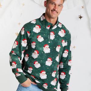 Baby Kids Bamboo Pajamas — Claus Encounters Men's 1/4 Zip Pullover Sweatshirt — Image 1