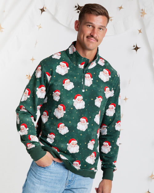 Baby Kids Bamboo Pajamas — Claus Encounters Men's 1/4 Zip Pullover Sweatshirt — Image 1