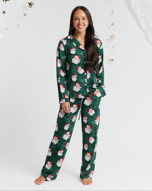 Baby Kids Bamboo Pajamas — Claus Encounters Women's Long Sleeve Collar Shirt & Pants Pajama Set — Image 1