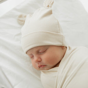 Baby Kids Bamboo Pajamas — Cream Puff Baby Beanie with Ears — Image 1