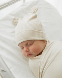 Baby Kids Bamboo Pajamas — Cream Puff Baby Beanie with Ears — Image 1