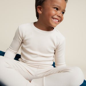 Baby Kids Bamboo Pajamas — Cream Puff Ribbed Long Sleeve Pajama Set — Image 1