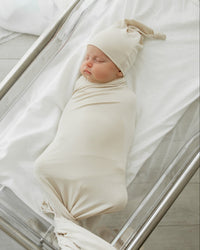 Baby Kids Bamboo Pajamas — Cream Puff Swaddle & Beanie Set — Image 1