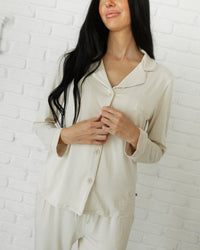 Baby Kids Bamboo Pajamas — Cream Puff Women's Long Sleeve Collar Shirt & Pants Pajama Set — Image 1