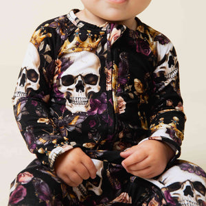 Baby Kids Bamboo Pajamas — Crown Me Dead Convertible Romper — Image 3