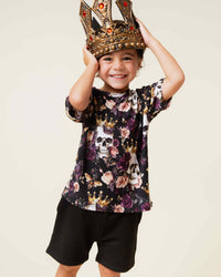 Baby Kids Bamboo Pajamas — Crown Me Dead Short Sleeve T-Shirt & Shorts Set — Image 1