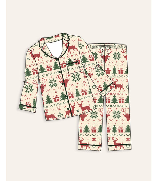Baby Kids Bamboo Pajamas — Deer to Dream Men's Collar Shirt & Pants Set — Image 2