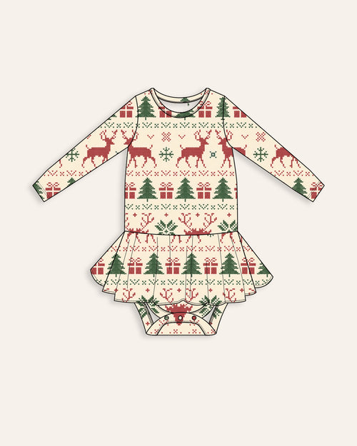 Baby Kids Bamboo Pajamas — Deer to Dream Long Sleeve Ruffle Dress — Image 2