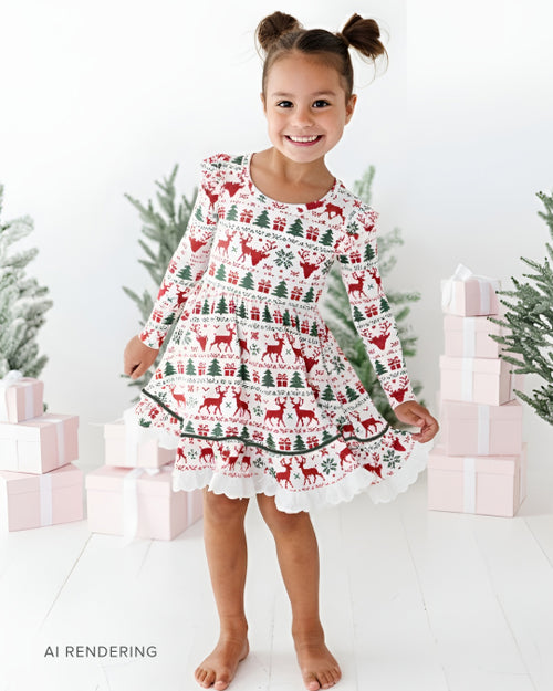 Baby Kids Bamboo Pajamas — Deer to Dream Long Sleeve Party Dress & Shorts Set — Image 1