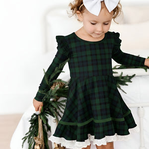Baby Kids Bamboo Pajamas — Plaid Tidings Long Sleeve Party Dress & Shorts Set — Image 1