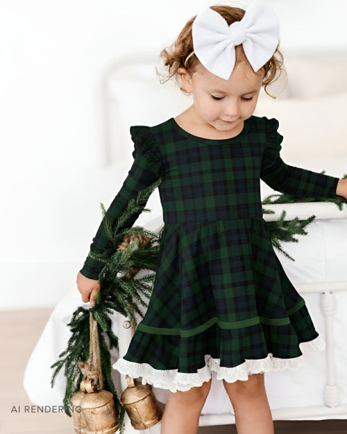 Baby Kids Bamboo Pajamas — Plaid Tidings Long Sleeve Party Dress & Shorts Set — Image 1