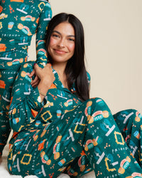 Baby Kids Bamboo Pajamas — Friends™ Women's Long Sleeve Collar Shirt & Pants Pajama Set — Image 1