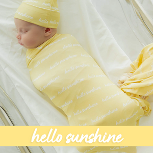 Baby Kids Bamboo Pajamas — Hello Sunshine Swaddle & Beanie Set — Image 1