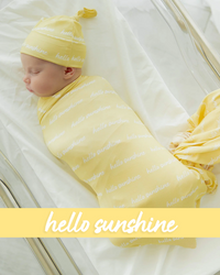 Baby Kids Bamboo Pajamas — Hello Sunshine Swaddle & Beanie Set — Image 1