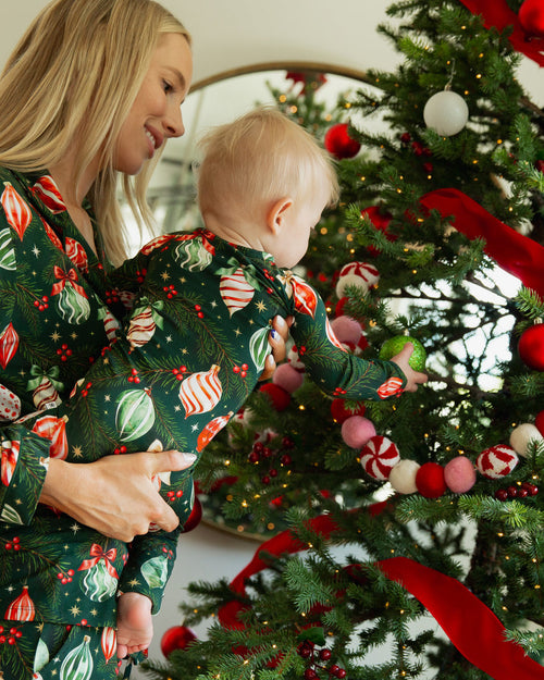 Baby Kids Bamboo Pajamas — Hung Up On Christmas Convertible Romper — Image 1