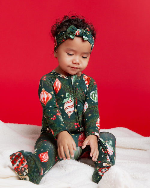 Baby Kids Bamboo Pajamas — Hung Up On Christmas Convertible Romper — Image 4