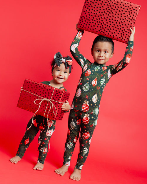 Baby Kids Bamboo Pajamas — Hung Up On Christmas Convertible Romper — Image 6