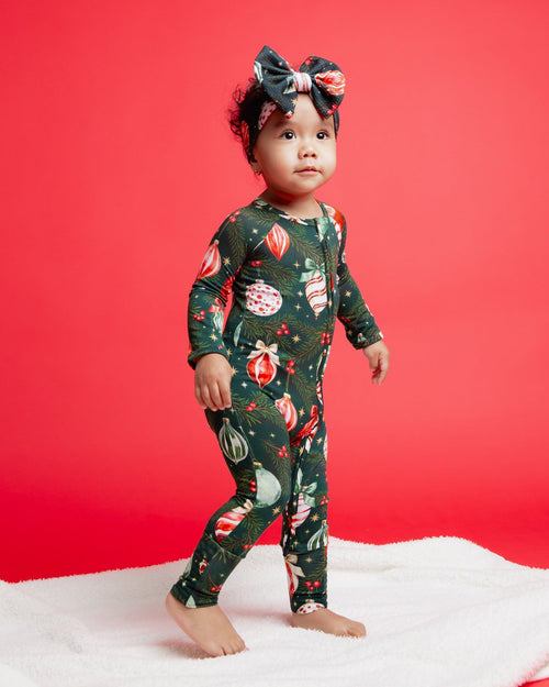 Baby Kids Bamboo Pajamas — Hung Up On Christmas Convertible Romper — Image 7