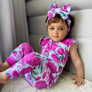 Bums & Roses - Baby & Kids Bamboo Pajamas - You Grow Girl Ruffle Romper - Image 1