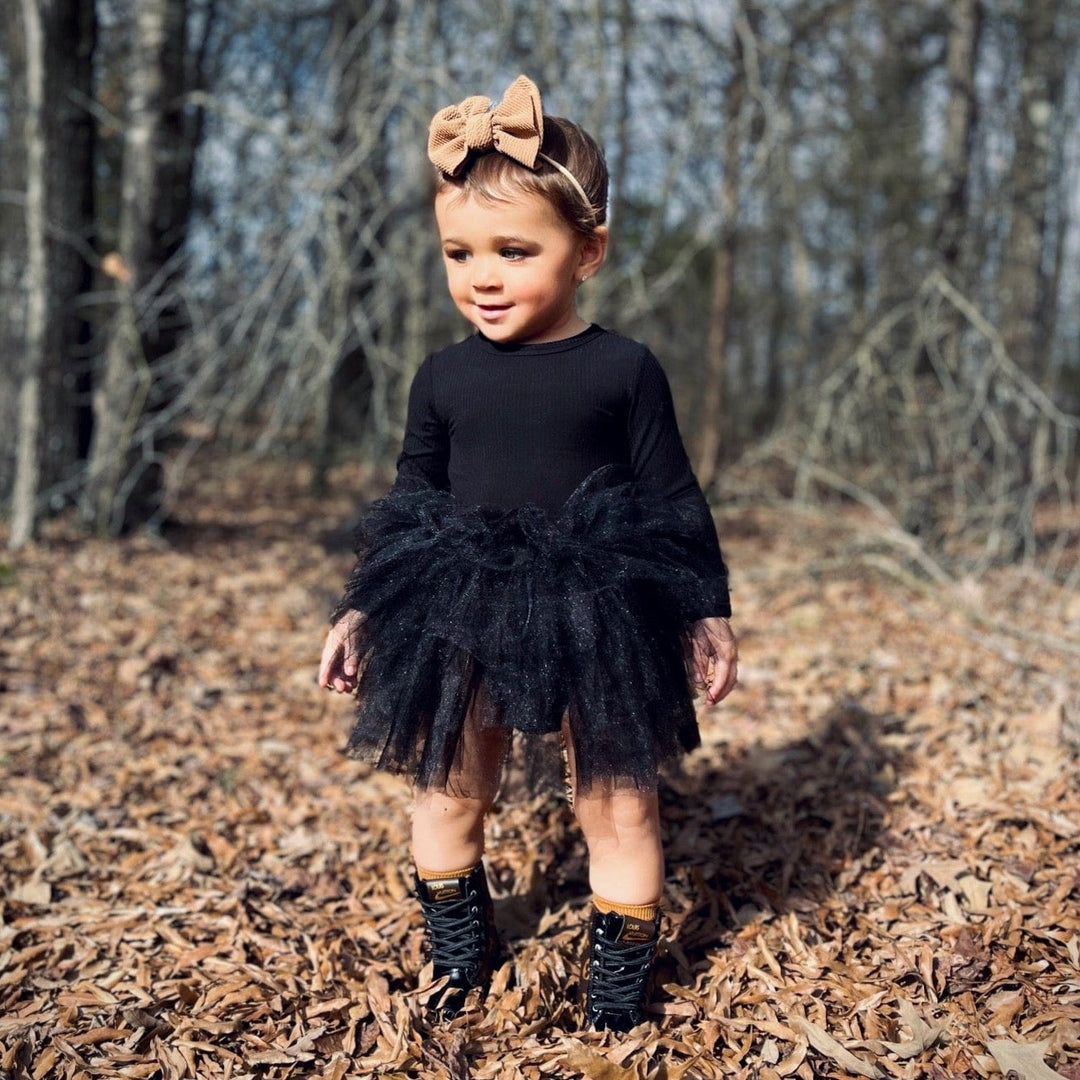 Black Ribbed Tulle Tutu Dress - Long Sleeves Black Ribbed Tulle Tutu Dress - Long Sleeves