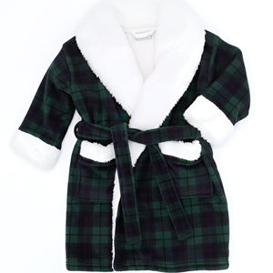 Baby Kids Bamboo Pajamas — Plaid Tidings Kids Plush Robe — Image 1