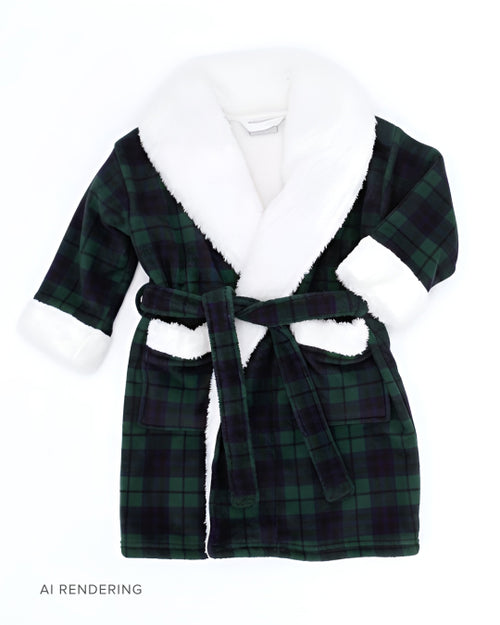 Baby Kids Bamboo Pajamas — Plaid Tidings Kids Plush Robe — Image 1