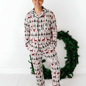 Baby Kids Bamboo Pajamas — Deer to Dream Men's Collar Shirt & Pants Set — Image 1