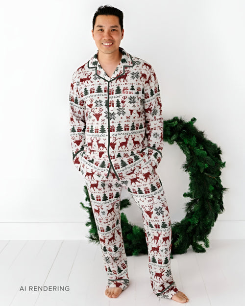 Baby Kids Bamboo Pajamas — Deer to Dream Men's Collar Shirt & Pants Set — Image 1
