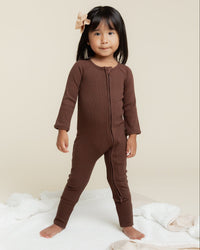 Baby Kids Bamboo Pajamas — Cream Puff + Mocha Me Happy Ribbed Convertible Rompers Bundle — Image 2