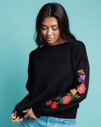 Baby Kids Bamboo Pajamas — Mourning Glory Women's Relaxed Crew Neck Sweatshirt — Image 1