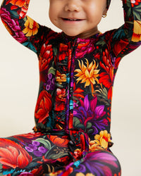 Baby Kids Bamboo Pajamas — Mourning Glory Convertible Ruffle Romper — Image 1