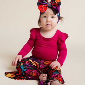 Baby Kids Bamboo Pajamas — Mourning Glory Long Sleeve Bodysuit & Bell Bottoms Set — Image 1