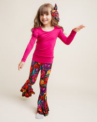 Baby Kids Bamboo Pajamas — Mourning Glory Long Sleeve Top & Bell Bottoms Set — Image 1