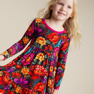 Baby Kids Bamboo Pajamas — Mourning Glory Long Sleeve Dress & Shorts Set — Image 1