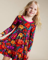 Baby Kids Bamboo Pajamas — Mourning Glory Long Sleeve Dress & Shorts Set — Image 1