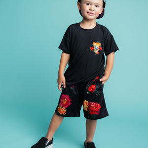 Baby Kids Bamboo Pajamas — Mourning Glory Short Sleeve T-Shirt & Mesh Shorts Set — Image 1