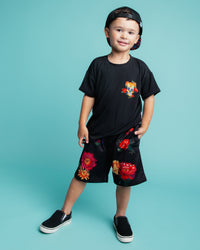 Baby Kids Bamboo Pajamas — Mourning Glory Short Sleeve T-Shirt & Mesh Shorts Set — Image 1