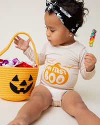 Baby Kids Bamboo Pajamas — My First Boo Long Sleeve Bodysuit — Image 5