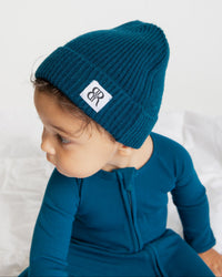 Baby Kids Bamboo Pajamas — Navy or Not Kid's Beanie — Image 1